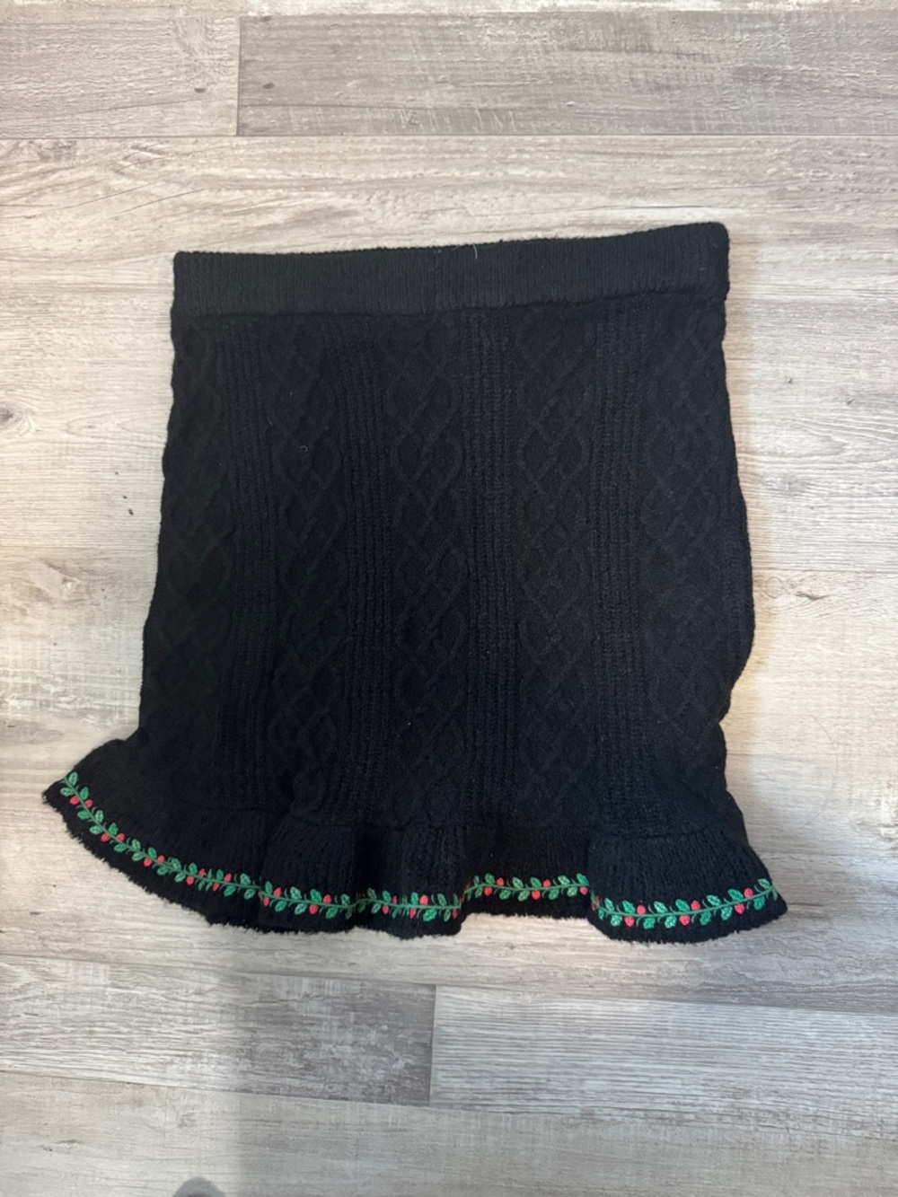 Sugar Thrillz Black Cable-Knit A-Line Skirt with Red and Green Floral Edge